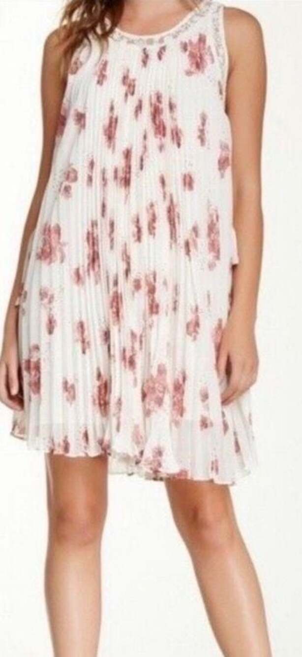 Free People Gardenia Accordion Pleat Chiffon Trapeze Mini Dress Small Side Ties